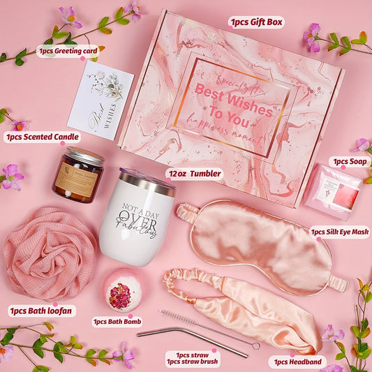 Mother'S Day Gift, Birthday Gifts For Women Spa Gift Basket Set For Women, Mom, Grandma, Daughter, Sister, Wife, Girlfriend, Female Friend, Colleague, Teacher, Women Pink Bath Set Birthday Gift