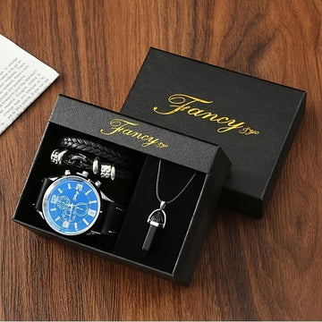 4pcs Set, Gift Box Set Of Boyfriend'S Bracelet, Watch And Necklace For Birthday And Holiday