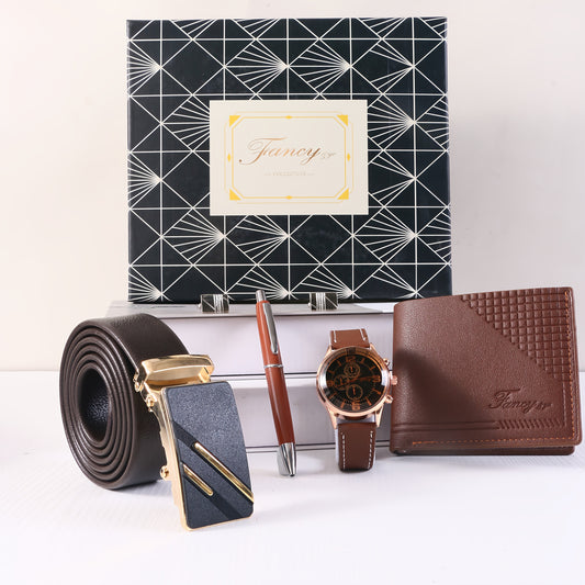 8pcs Men'S Business Gift Set (with Gift Box), Exquisite Watch, Cuffs, Automatic Buckle Belt, Ballpoint Pen, Etc., For Fathers, Boyfriends, Father'S Day And Valentine'S Day Gifts.