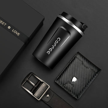 Men's Birthday Gift, Party Favor Box, Greeting Card with Coffee Mug, Wallet and Belt for Dad, Husband, Boyfriend, Best Friend, Personalized Father's Day Gift