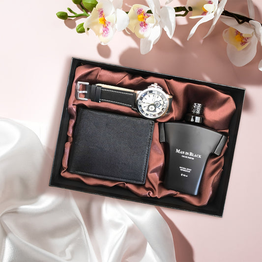 Men'S Premium 3pcs Luxury Gift Set, Business Style Wallet, Chronograph Watch&Cologne Trio-Elegant Fragrance Accessories For Festive Occasions, Best Father'S Day Gifts