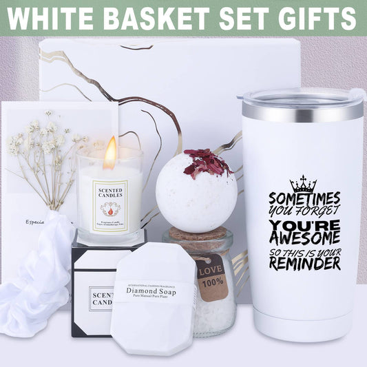 Women Basket Set Stuff White Gifts for Her Mom Mother Daughter Sister Girlfriend Gf Wife Aunt Friend Coworker Bestie Birthday Unique Cool Cute Funny Stuff Valentines Mother Day Christmas Xmas Aesthetic Beauty Present