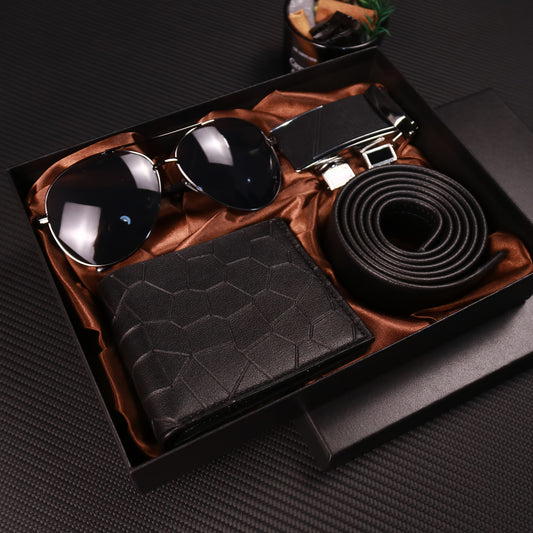 6pcs Men'S Gift Box Set, Including Glasses, Automatic Buckle Belt, Wallet, Two Cufflinks, Exquisite Gift Box, Valentine'S Day, Thanksgiving, And Father'S Day Gift Boxes.