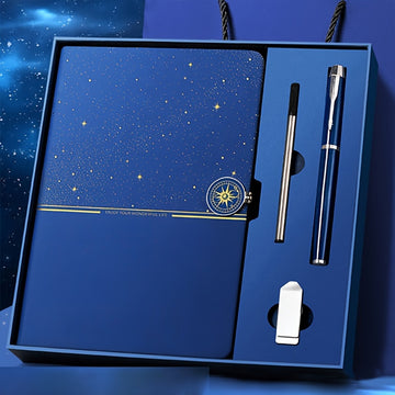 [Starry Sky Notebook] 4pcs High End Business Notebook Set With Magnetic Buckle And Imitation Leather Cover - Deep Starry Sky - Comes With Signature Pen USB Drive And Pen Core, Birthday, Christmas Day, And Handheld Gifts