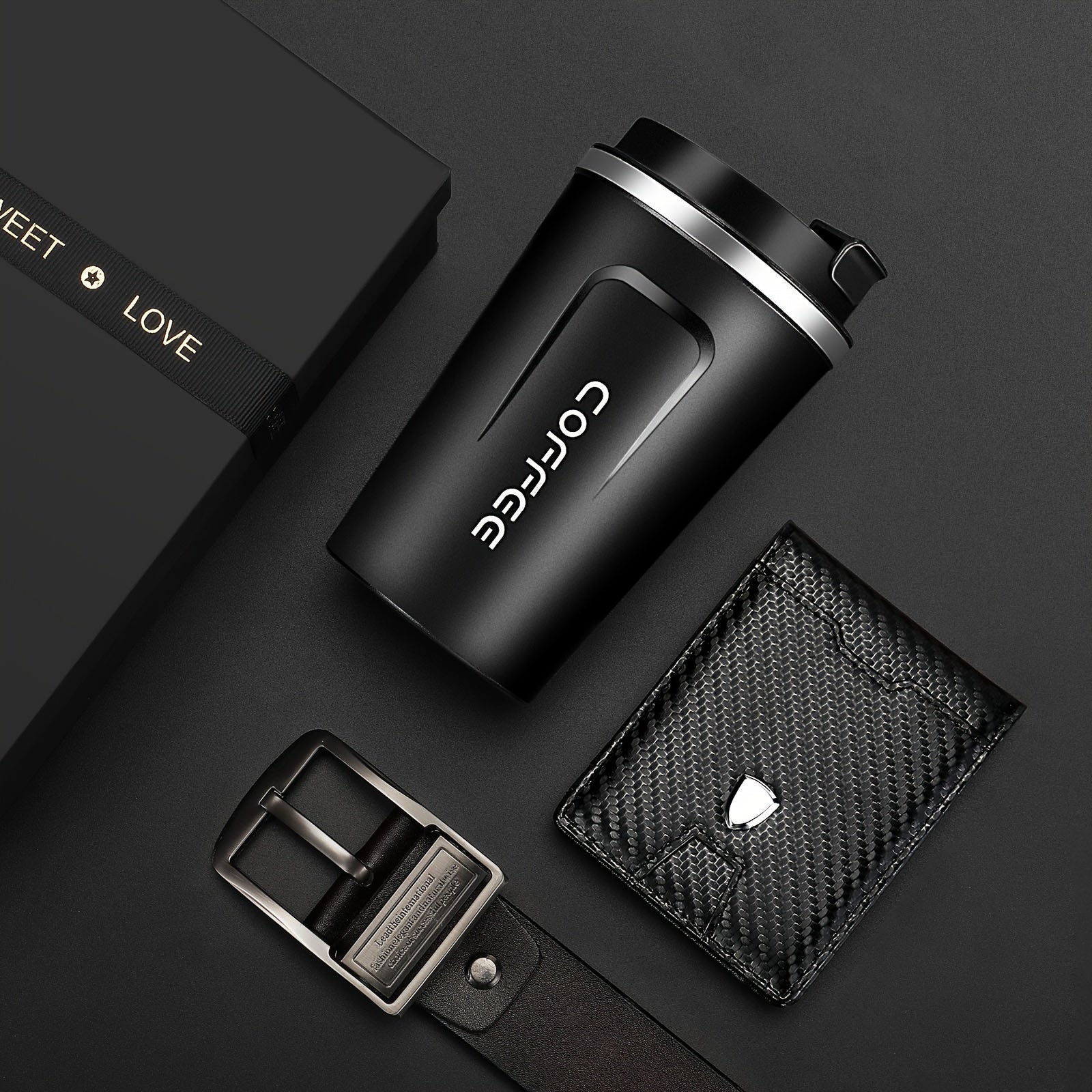 Men's Birthday Gift, Party Favor Box, Greeting Card with Coffee Mug, Wallet and Belt for Dad, Husband, Boyfriend, Best Friend, Personalized Father's Day Gift