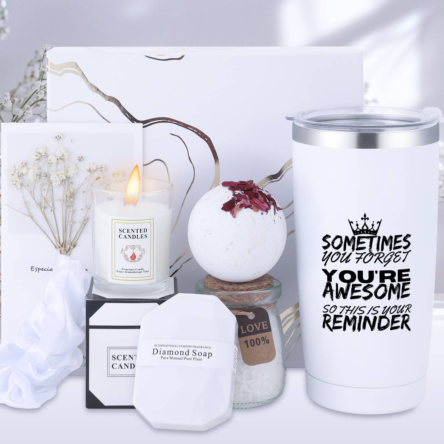Women Basket Set Stuff White Gifts for Her Mom Mother Daughter Sister Girlfriend Gf Wife Aunt Friend Coworker Bestie Birthday Unique Cool Cute Funny Stuff Valentines Mother Day Christmas Xmas Aesthetic Beauty Present